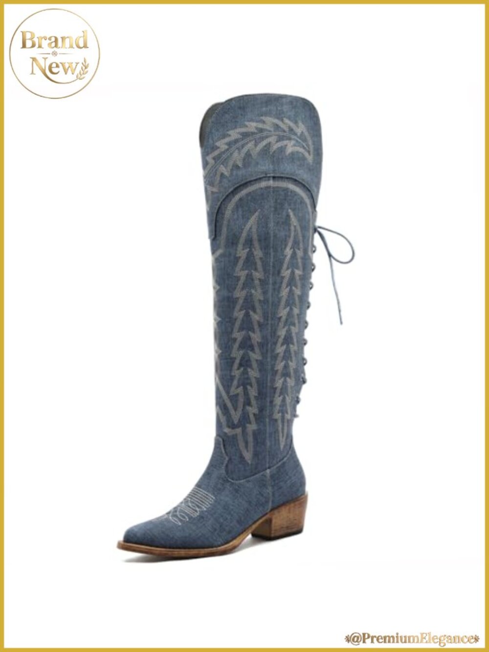Faux Leather Over the Knee Cowboy Boots Pointed Toe Low Heel